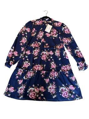 LuLaRoe Annabelle Navy Floral Long-Sleeve Tiered Dress